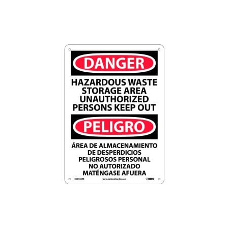 National Marker Co Bilingual Plastic Sign - Danger Hazardous Waste Storage Area Unauthorized Out ESD442RB